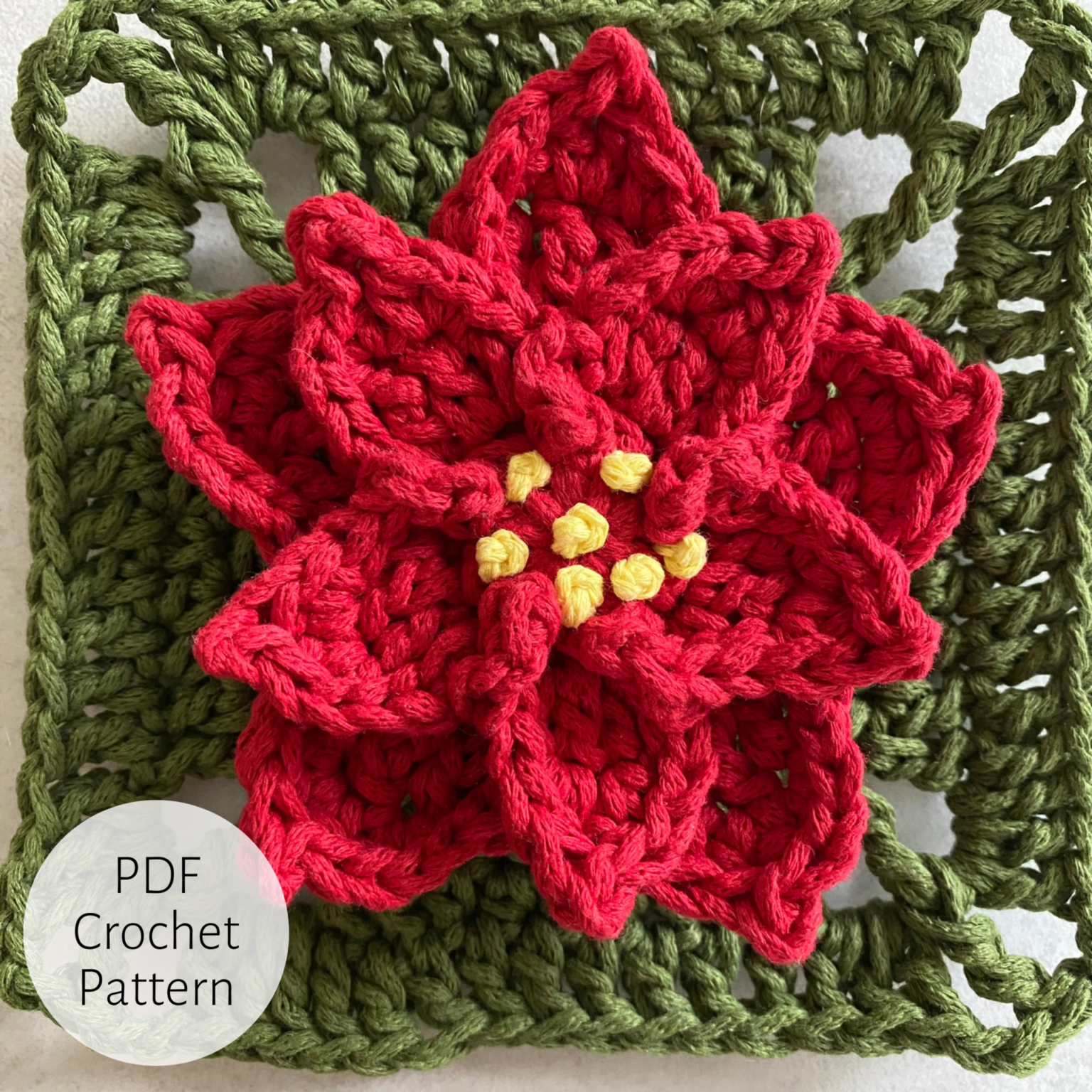 Poinsettia Granny Square Crochet Pattern madebyLisek